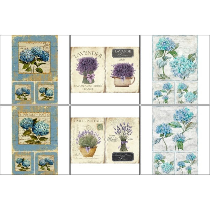 Набор декупажных карт 6 шт &laquo;Лаванда и гортензии&raquo; А4, 45 г/м2