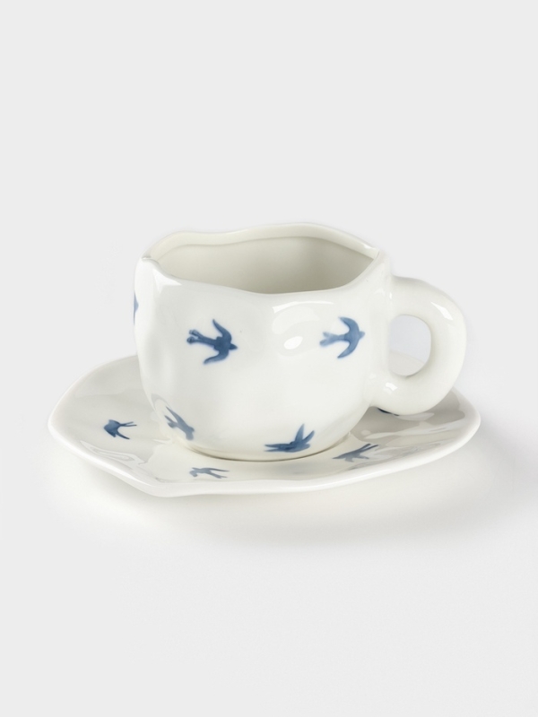 Чайная пара Доляна «Ласточки», чашка 220 мл, блюдце d=16 см, ручная роспись, керамика, белая Чайная пара Доляна «Ласточки», чашка 220 мл, блюдце d=16 см, ручная роспись, керамика, белая