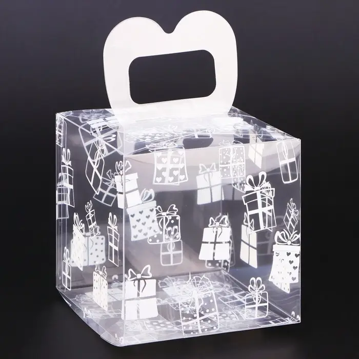 Коробка подарочная новогодняя складная ПВХ «Подарки» 8×8×8 см