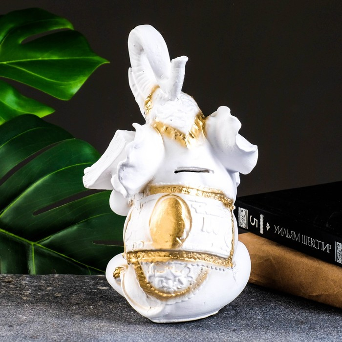 Копилка Копилка "Слон с деньгой" бело-золотой, 15х13х26см