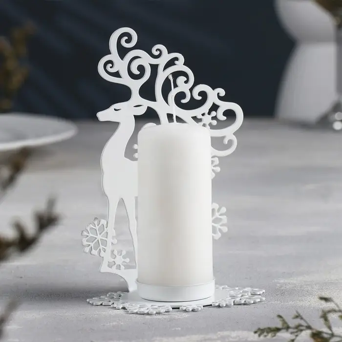 Подсвечник  Подсвечник "Олень" металл на одну свечу, 6,5х9,6х14,5 см, белый