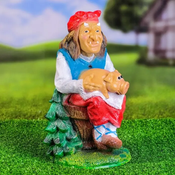 Садовая фигура  Садовая фигура "Баба Яга с поросенком" 34х20х20см