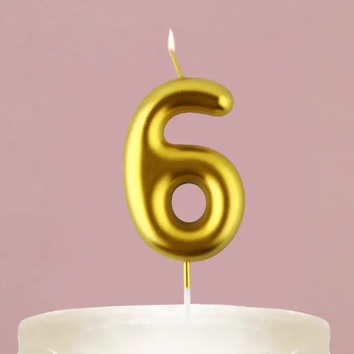 Свеча для торта, цифра &laquo;6&raquo;, золото, 9,5 х 4 см