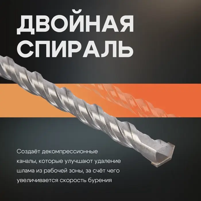 Бур по бетону ТУНДРА, двойная спираль, SDS-plus, 12&times;410 мм