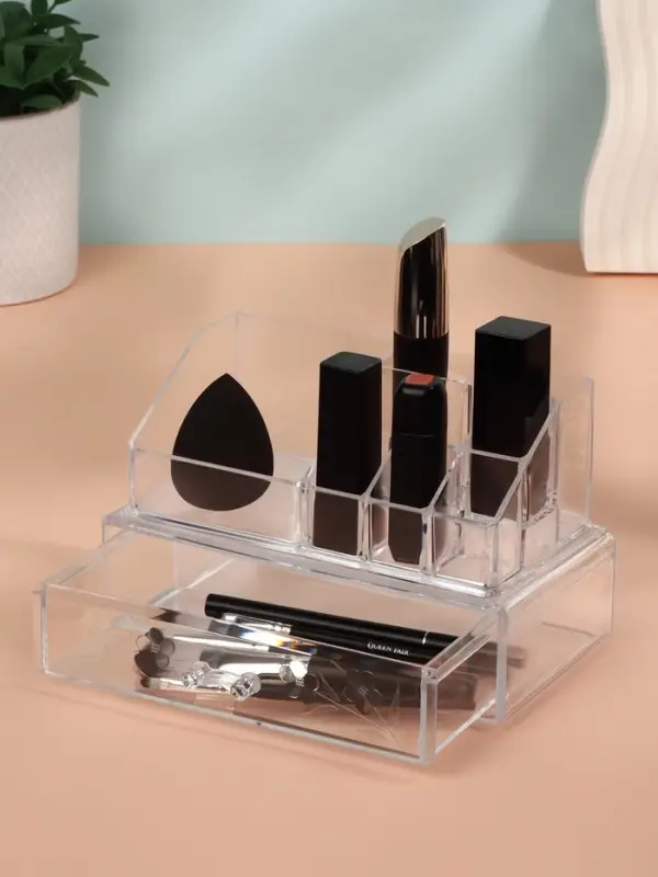 Органайзер для хранения косметики, 9 секций, с выдвижным ящиком, 18.5&times;10&times;11.5 см, прозрачный