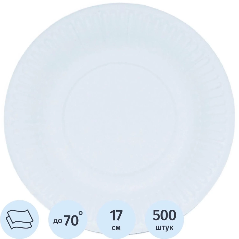 Тарелка одноразовая бум. 17см, белая, НМ-190 500шт/кор