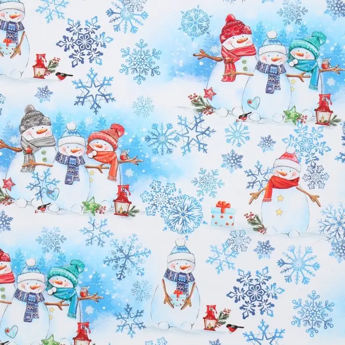 Упаковочная бумага на новый год «Снеговички», 70 х 100 см, глянцевая