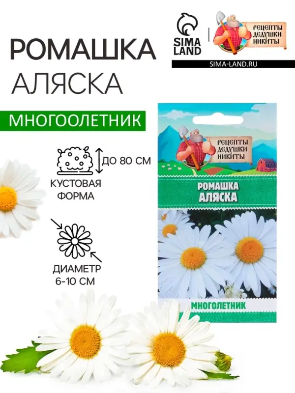 Семена цветов Ромашки  Семена цветов Ромашки "Аляска", 0,3 г