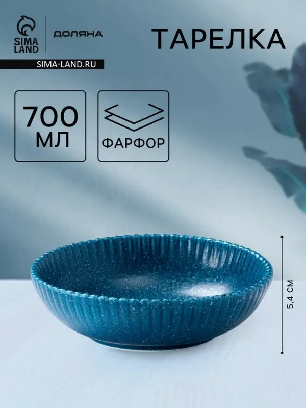 Тарелка глубокая Доляна &laquo;Коралл&raquo;, 700 мл, d=18.2 см, фарфор, синяя