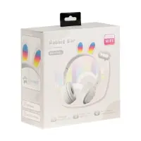 Наушники детские, беспроводные, накладные, с ушками зайца, Y08R, Bluetooth 5.1, с микрофоном, с подсветкой, 400 мАч, белые