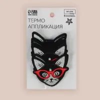 Термоаппликация «Кот в очках», 6×6 см, чёрная