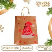 Пакет крафт с тиснением, круглая ручка, «Колпак» 21×27×11 см, 120 г