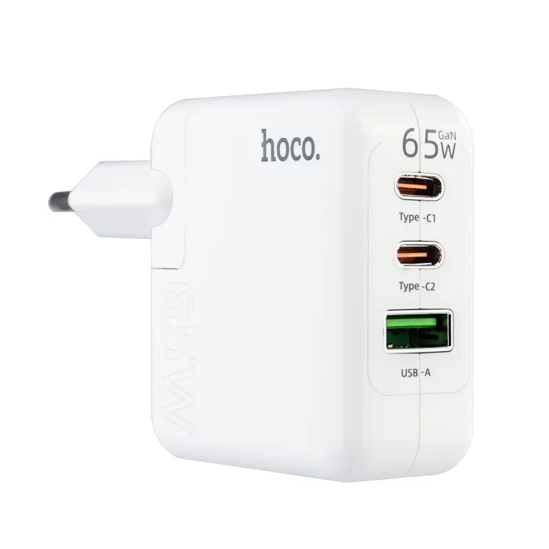 Переходник сетевого зарядного устройства на 2 Type-C PD65W + USB QC3.0 C115A  HOCO черное