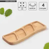Менажница прямоугольная Доляна, 30&times;10&times;1.8 см, 4 секции, дерево берёза