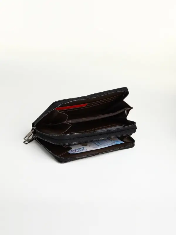 Портмоне-клатч мужской TEXTURA, 2 отделения, на молнии, чёрное