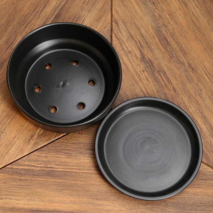 Горшок бонсайница "Огма" для кактусов и суккулентов, черная, 3 л