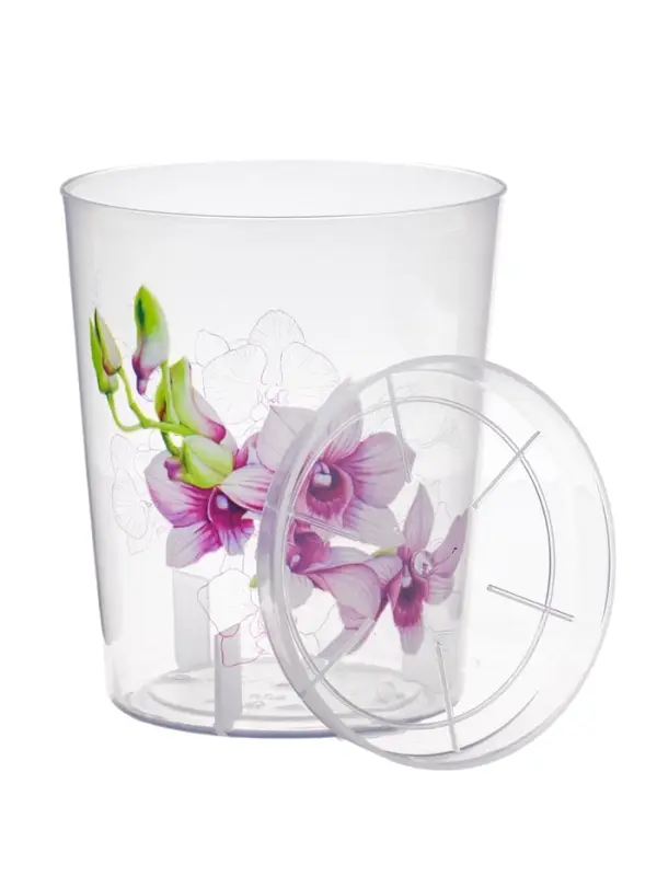 Горшок для орхидей с поддоном, 700 мл, пластиковый, прозрачный, МИКС