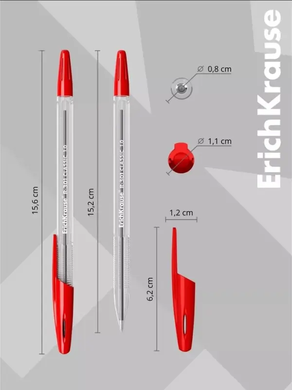 Ручка шариковая Erich Krause R=301 Classic Stick, узел 1 мм, красная
