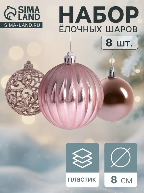 Ёлочные игрушки &laquo;Ажур&raquo;, шары новогодние, d=8 см, набор 8 шт.