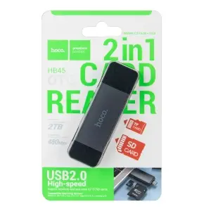 Картридер 2 в 1 USB 2.0 + Type-C HB45 HOCO серый