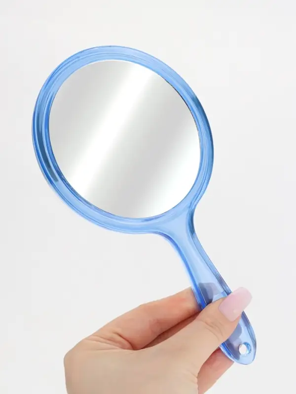 Зеркало с ручкой, двустороннее, с увеличением х2, 11.5&times;21 см, (d=10 см), МИКС