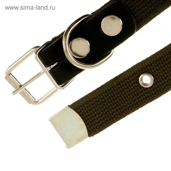 Ошейник брезентовый однослойный, 57&times;2.5 см, ОШ 35-45 см, хаки