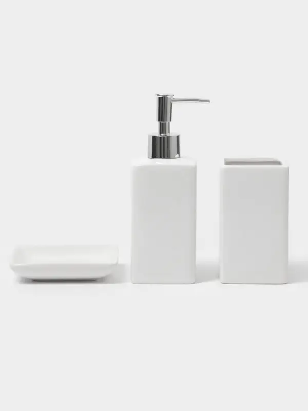 Аксессуары для ванной &laquo;Лодж&raquo;, 3 предмета: мыльница, дозатор для мыла 350 мл, стакан, белые