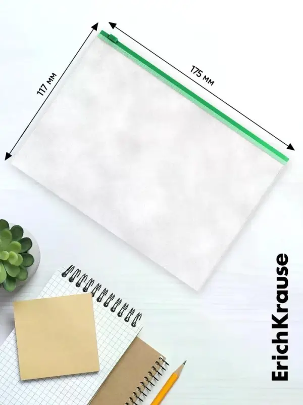 Папка-конверт на ZIP-молнии С6, 175&times;117 мм, 120 мкм, ErichKrause Fizzy Clear, c цветной молнией, тиснение, до 100 листов, микс