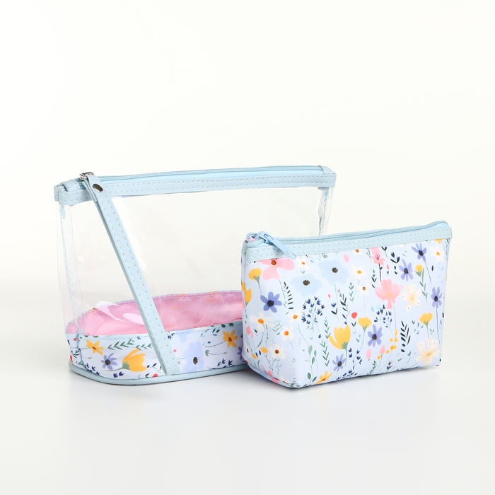 Набор косметичек 2 в 1 на молнии, цвет голубой Набор косметичек 2 в 1 на молнии, цвет голубой