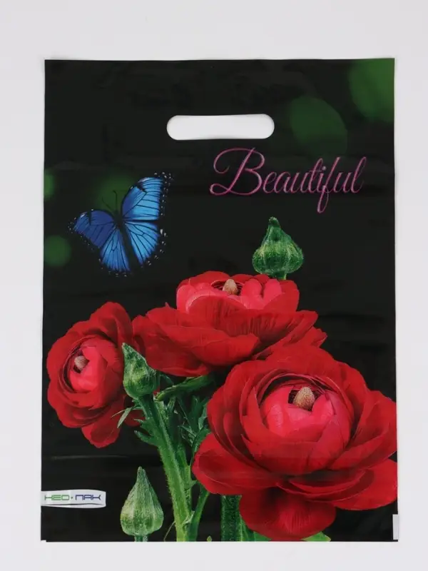 Пакет Пакет "Прекрасный букет , полиэтиленовый с вырубной ручкой 30х40 см, 60 мкм