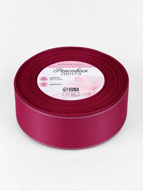 Лента репсовая 40мм*25±1ярд(23м±1м) серебряные нити №028 ярко-розовый АУ