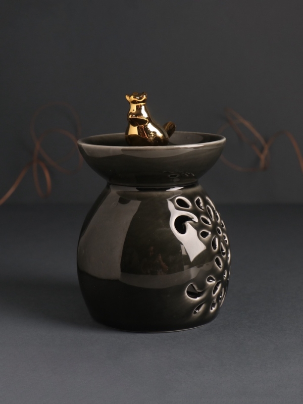 Аромалампа керамика Аромалампа керамика "Птичка в короне в цветочной чаше" черный перламутр 9х9х13 см