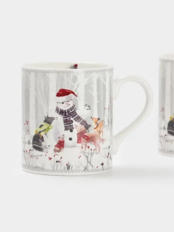 Набор кружек новогодних «Снежные забавы», 2 шт., 220 мл, керамика, подарочная упаковка, белый
