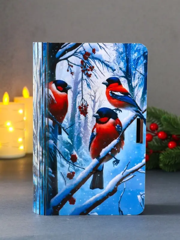 Книга-шкатулка новогодняя №3 "Три снегиря ".  19х13х5 см