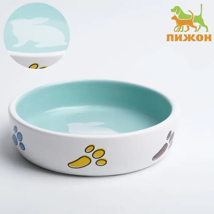 Миска &laquo;Заяц&raquo;, 200 мл, 12&times;12&times;3 см, керамика, белая, голубая
