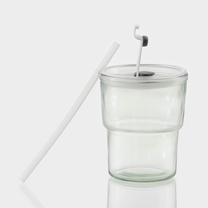 Стакан стеклянный с крышкой и трубочкой, 450 мл Стакан стеклянный с крышкой и трубочкой, 450 мл