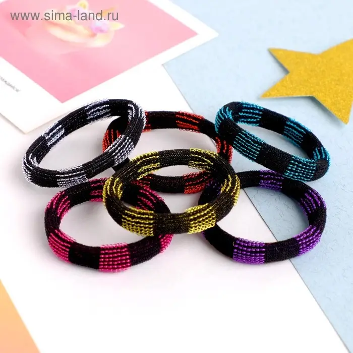 Резинка для волос Резинка для волос "Махрушка" (набор 6 шт) шахматка чёрный