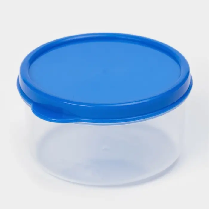 Контейнер круглый Доляна, пищевой, 150 мл, прозрачный, крышка синяя Контейнер круглый Доляна, пищевой, 150 мл, прозрачный, крышка синяя