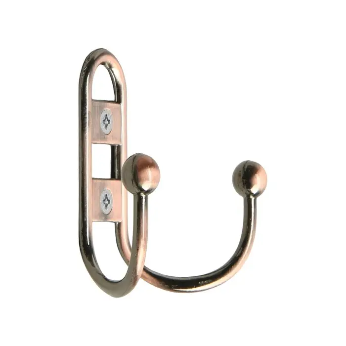 Крючок мебельный ТУНДРА TKd=017, двухрожковый, медь