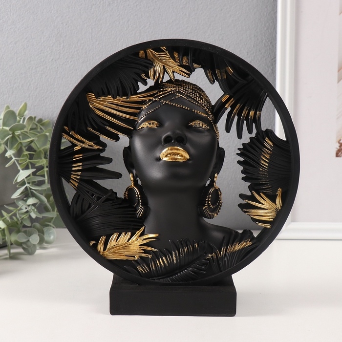 Сувенир полистоун бюст Сувенир полистоун бюст "Девушка в украшениях, в джунглях" чёрный 6х20,5х23 см