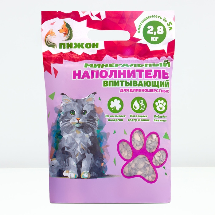 Наполнитель минеральный впитывающий Наполнитель минеральный впитывающий "Пижон" для длинношерстных кошек, 5 л