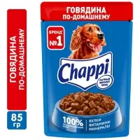 Влажный корм Chappi для собак, с говядиной по-домашнему, пауч, 85 г
