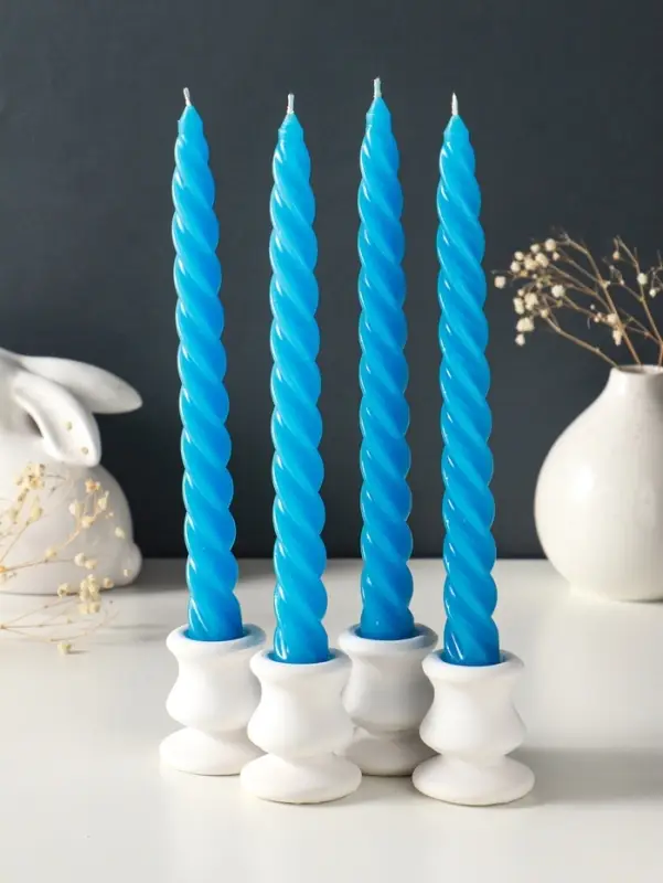 Набор свечей витых, 2,3х 24,5 см, 5 ч, 50 г, 4 штуки, синий