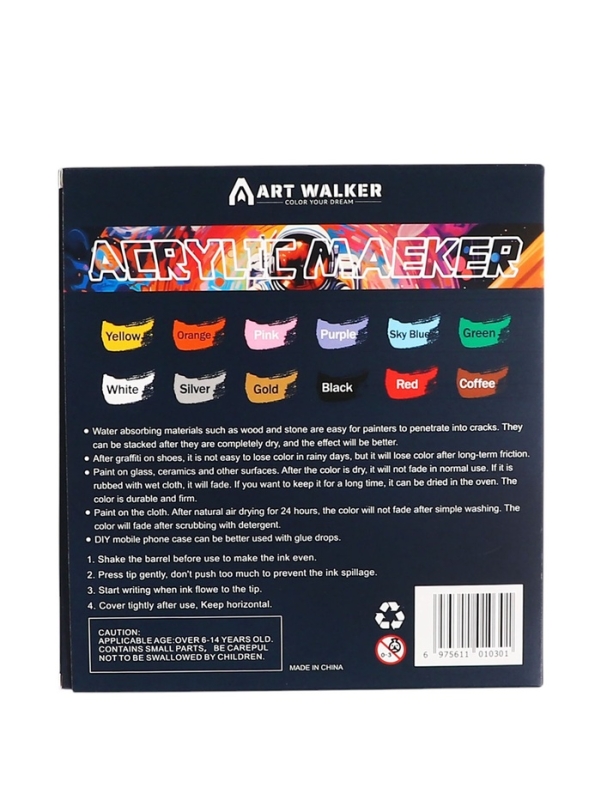 Набор маркеров акриловых 12 цветов, конусный наконечник 0,7мм Набор маркеров акриловых 12 цветов, конусный наконечник 0,7мм