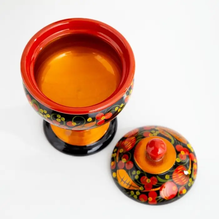 Конфетница, с крышкой, большая, хохлома Конфетница, с крышкой, большая, хохлома