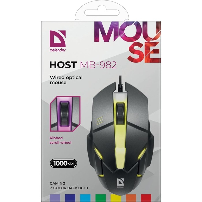 Мышь Defender Host MB-982, проводная, оптическая, игровая, подсветка, 1000 dpi, USB, черная Мышь Defender Host MB-982, проводная, оптическая, игровая, подсветка, 1000 dpi, USB, черная