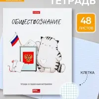 Предметная тетрадь по обществознанию Hatber &laquo;Приключения кота Пирожка&raquo;, 48 листов, в клетку, со справочным материалом, обложка из мелованной бу...