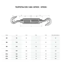 Талреп крюк-крюк ТУНДРА krep, DIN1480, М8, оцинкованный, 1 шт.