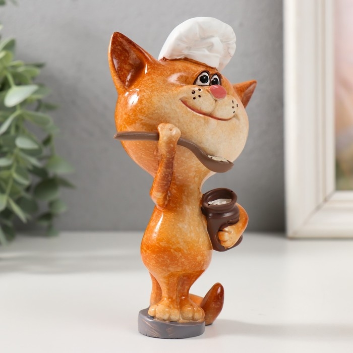 Сувенир полистоун лак Сувенир полистоун лак "Котик-повар с кашей в горшочке" 8,2х7х14,3 см