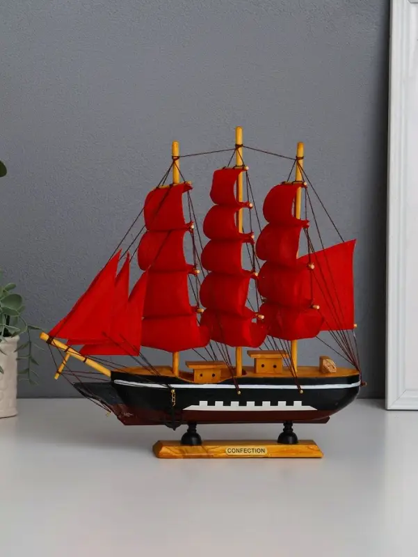 Сувенирная модель корабля &laquo;Флора&raquo;, борта чёрные с белой полосой, паруса алые, 32&times;6.5&times;31 см